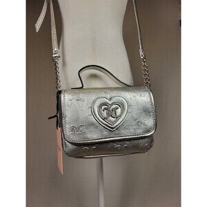 NWT Juicy Couture Silver Metallic Crossbody Logo Mini Purse "Only You N Me"